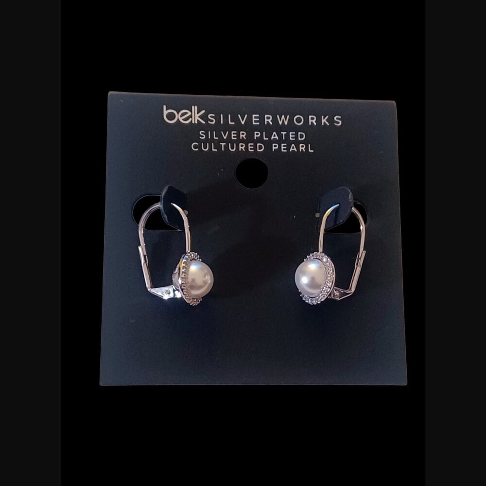 Belk Silverworks Cultured Pearl 5/8ct Diamond Silver Plated French Wire Earrings